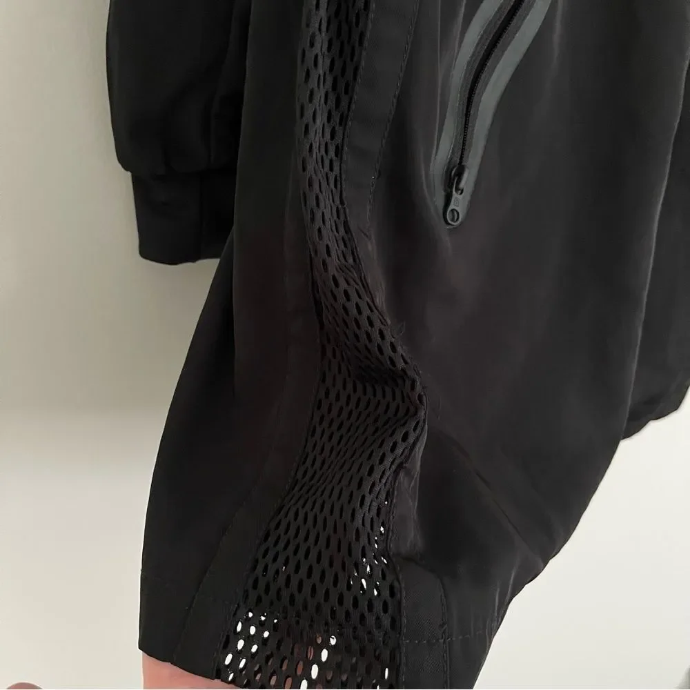 Blank Noir Mesh Panel Long Nylon Bomber Style Jacket in Black, Size S